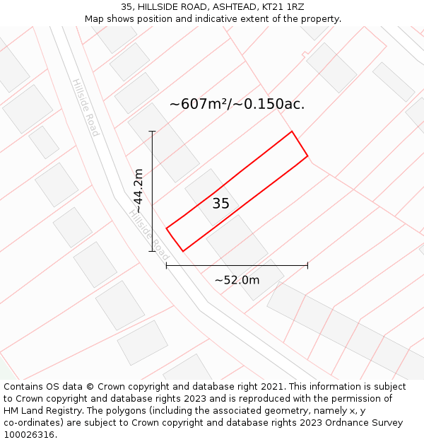 35, HILLSIDE ROAD, ASHTEAD, KT21 1RZ: Plot and title map