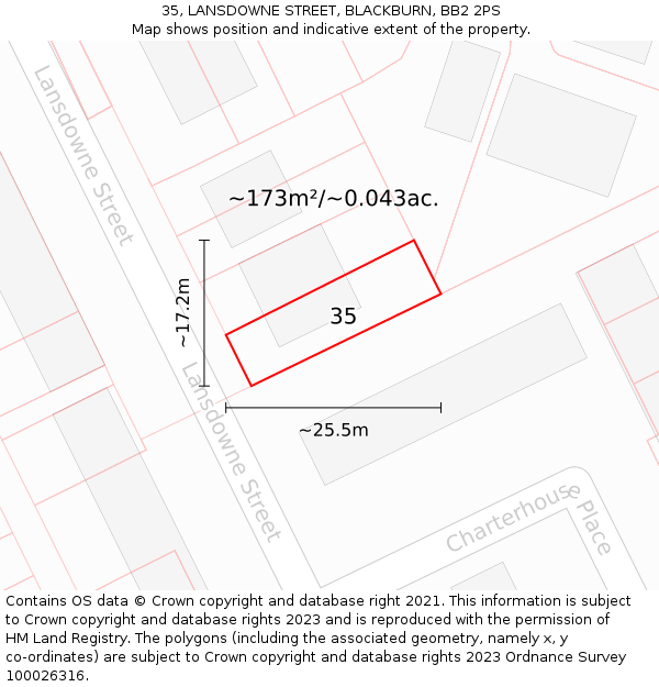 35, LANSDOWNE STREET, BLACKBURN, BB2 2PS: Plot and title map