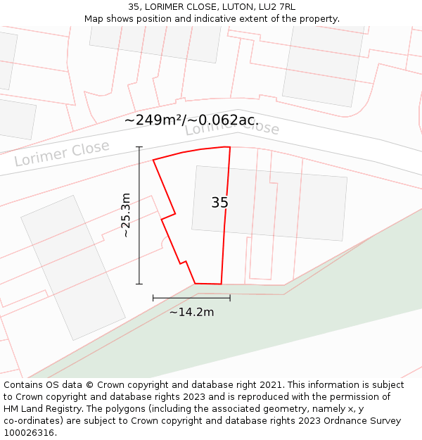 35, LORIMER CLOSE, LUTON, LU2 7RL: Plot and title map