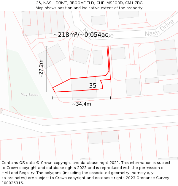 35, NASH DRIVE, BROOMFIELD, CHELMSFORD, CM1 7BG: Plot and title map