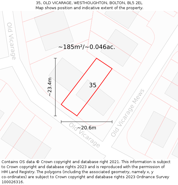 35, OLD VICARAGE, WESTHOUGHTON, BOLTON, BL5 2EL: Plot and title map