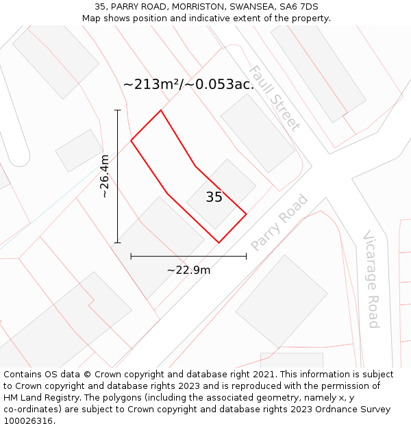 35, PARRY ROAD, MORRISTON, SWANSEA, SA6 7DS: Plot and title map