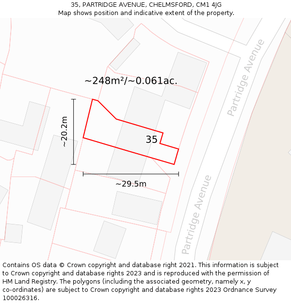 35, PARTRIDGE AVENUE, CHELMSFORD, CM1 4JG: Plot and title map