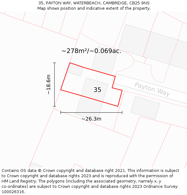 35, PAYTON WAY, WATERBEACH, CAMBRIDGE, CB25 9NS: Plot and title map