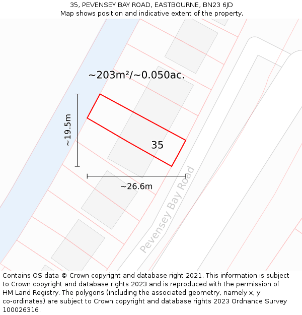 35, PEVENSEY BAY ROAD, EASTBOURNE, BN23 6JD: Plot and title map