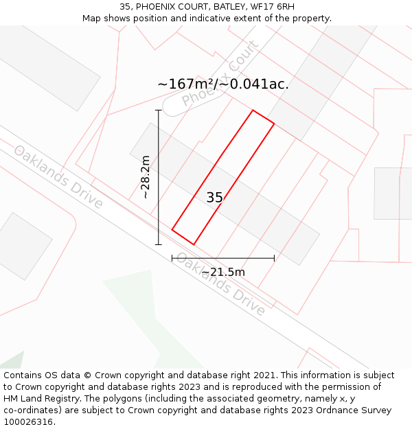 35, PHOENIX COURT, BATLEY, WF17 6RH: Plot and title map