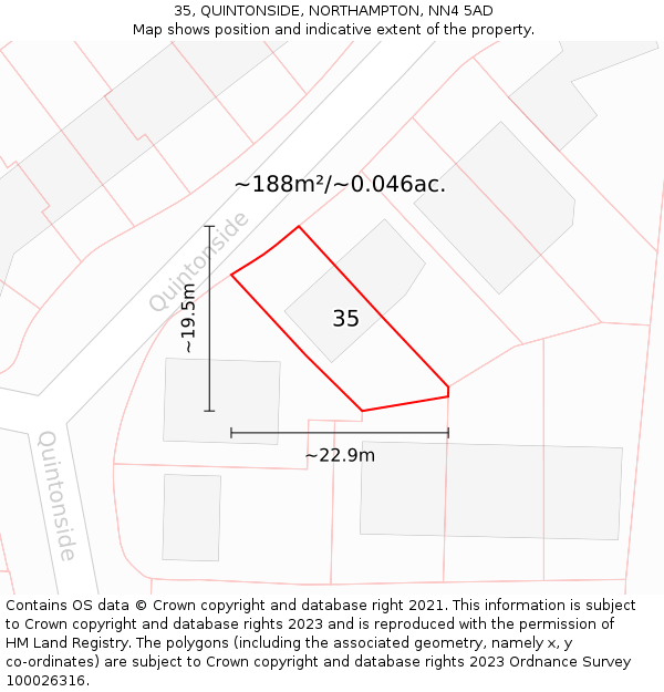 35, QUINTONSIDE, NORTHAMPTON, NN4 5AD: Plot and title map