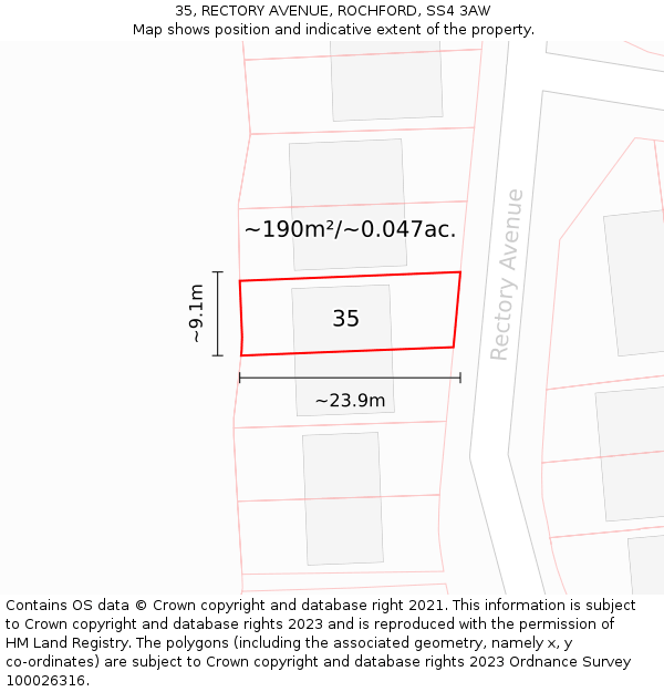 35, RECTORY AVENUE, ROCHFORD, SS4 3AW: Plot and title map