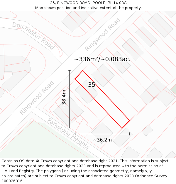 35, RINGWOOD ROAD, POOLE, BH14 0RG: Plot and title map