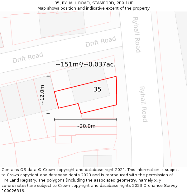 35, RYHALL ROAD, STAMFORD, PE9 1UF: Plot and title map