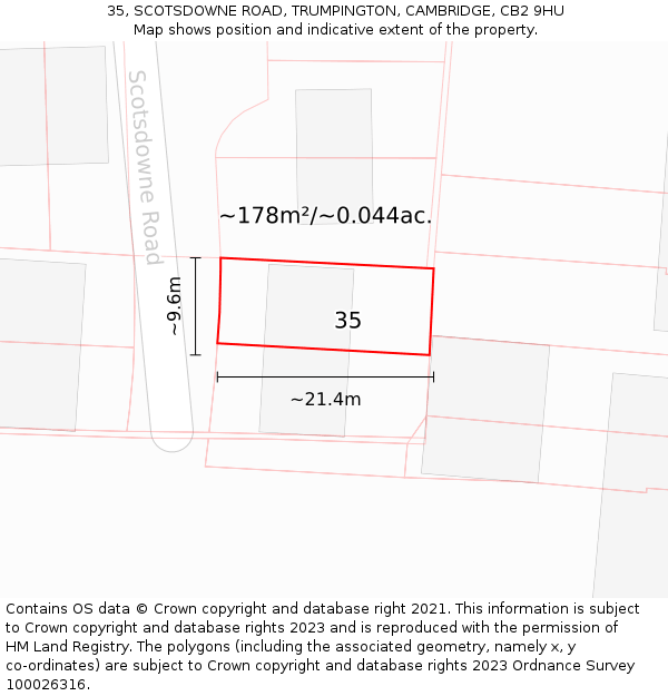 35, SCOTSDOWNE ROAD, TRUMPINGTON, CAMBRIDGE, CB2 9HU: Plot and title map