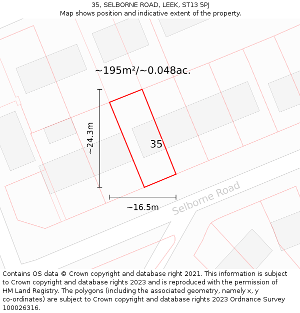 35, SELBORNE ROAD, LEEK, ST13 5PJ: Plot and title map