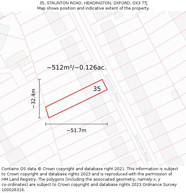 35, STAUNTON ROAD, HEADINGTON, OXFORD, OX3 7TJ: Plot and title map