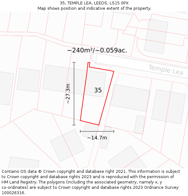 35, TEMPLE LEA, LEEDS, LS15 0PX: Plot and title map