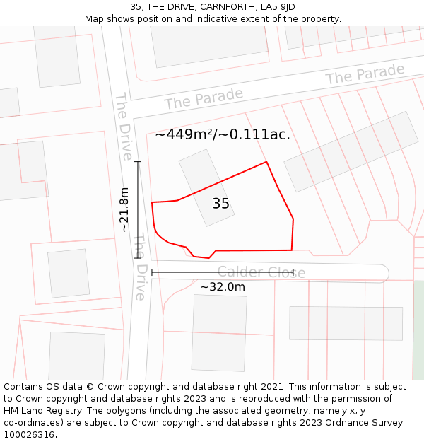 35, THE DRIVE, CARNFORTH, LA5 9JD: Plot and title map