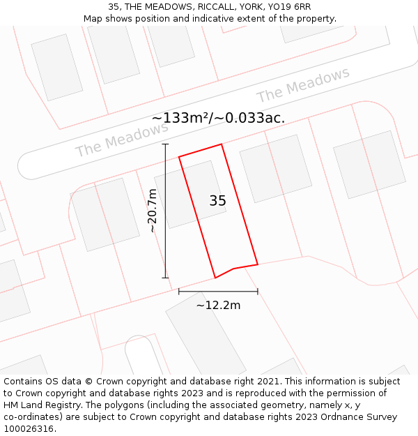 35, THE MEADOWS, RICCALL, YORK, YO19 6RR: Plot and title map