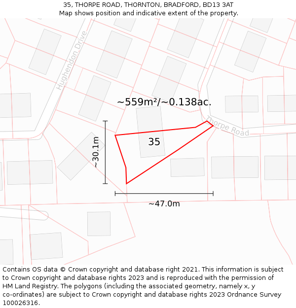 35, THORPE ROAD, THORNTON, BRADFORD, BD13 3AT: Plot and title map