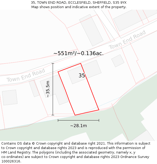 35, TOWN END ROAD, ECCLESFIELD, SHEFFIELD, S35 9YX: Plot and title map