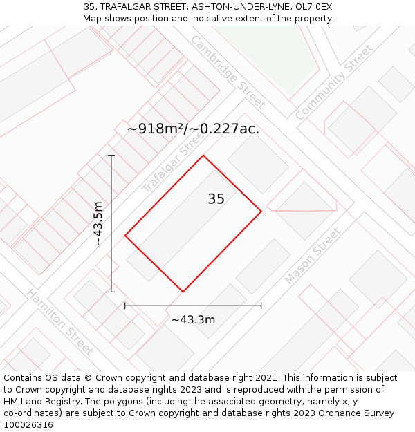 35, TRAFALGAR STREET, ASHTON-UNDER-LYNE, OL7 0EX: Plot and title map