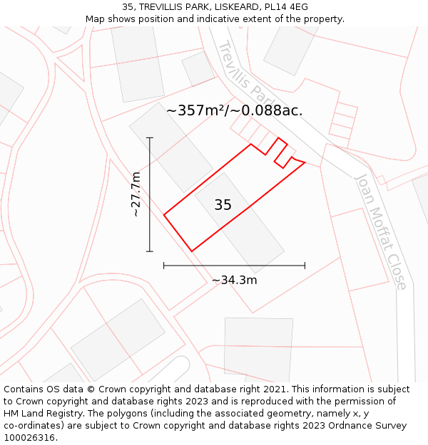 35, TREVILLIS PARK, LISKEARD, PL14 4EG: Plot and title map