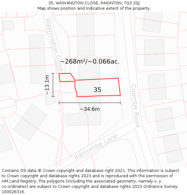 35, WASHINGTON CLOSE, PAIGNTON, TQ3 2QJ: Plot and title map