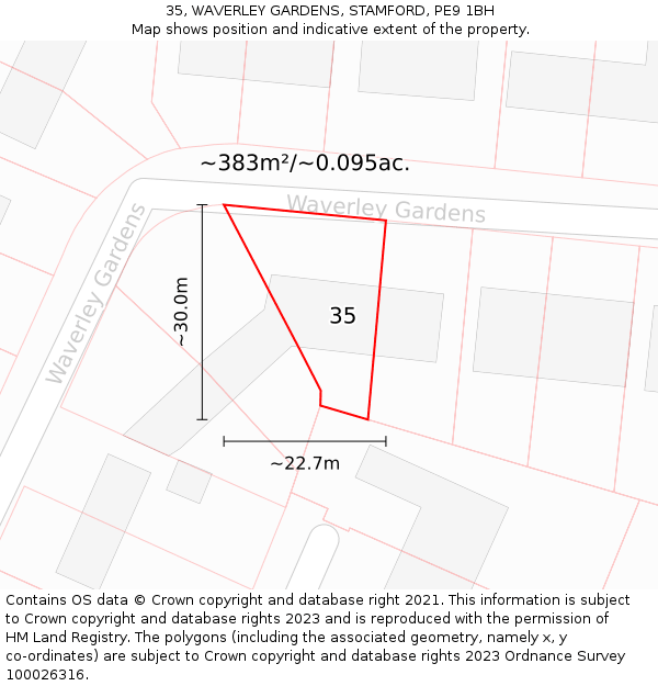 35, WAVERLEY GARDENS, STAMFORD, PE9 1BH: Plot and title map