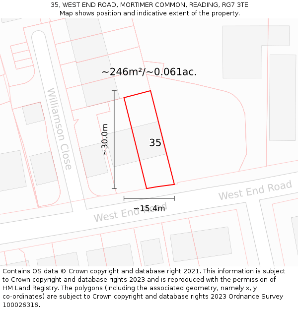 35, WEST END ROAD, MORTIMER COMMON, READING, RG7 3TE: Plot and title map