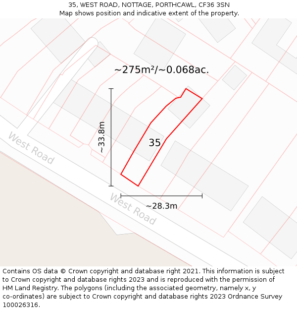 35, WEST ROAD, NOTTAGE, PORTHCAWL, CF36 3SN: Plot and title map