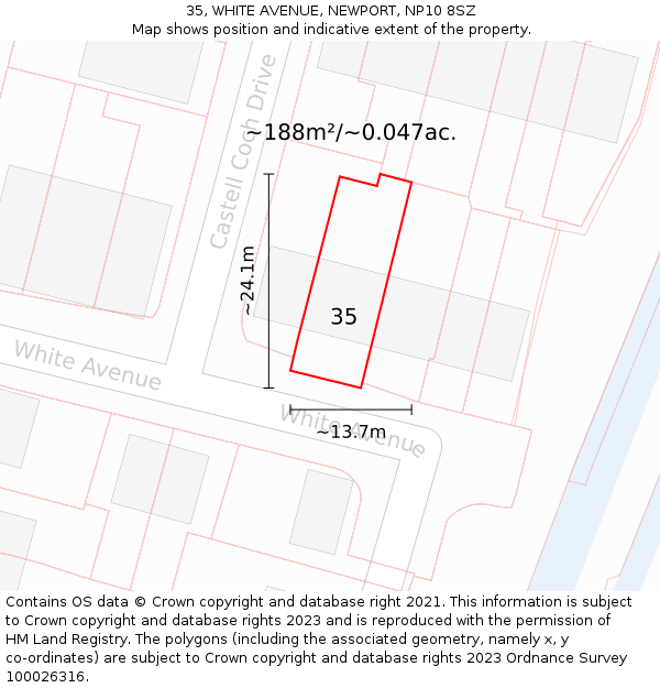 35, WHITE AVENUE, NEWPORT, NP10 8SZ: Plot and title map