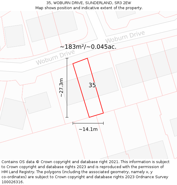 35, WOBURN DRIVE, SUNDERLAND, SR3 2EW: Plot and title map