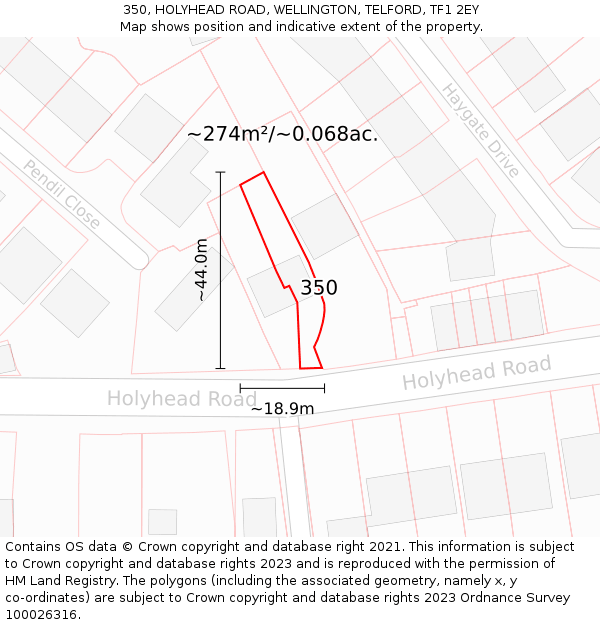 350, HOLYHEAD ROAD, WELLINGTON, TELFORD, TF1 2EY: Plot and title map