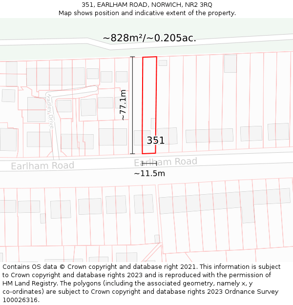351, EARLHAM ROAD, NORWICH, NR2 3RQ: Plot and title map