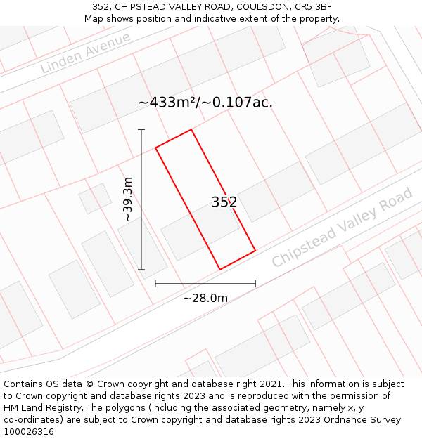 352, CHIPSTEAD VALLEY ROAD, COULSDON, CR5 3BF: Plot and title map