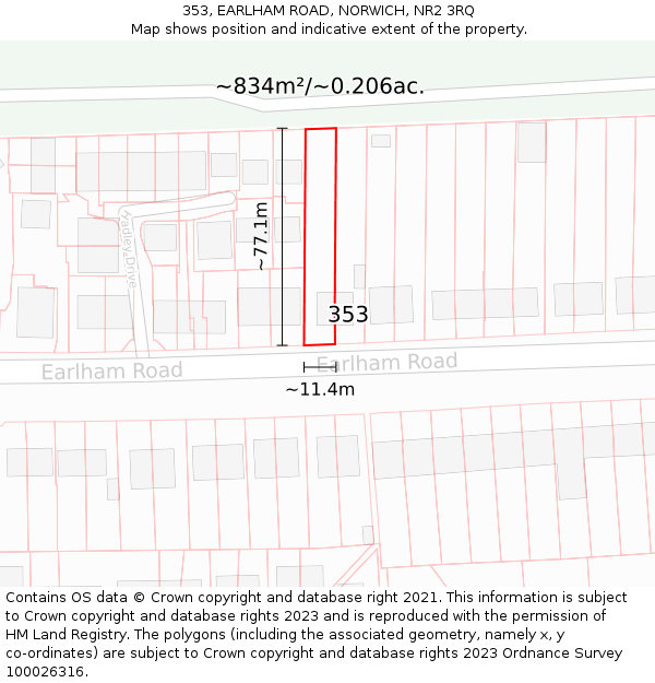 353, EARLHAM ROAD, NORWICH, NR2 3RQ: Plot and title map