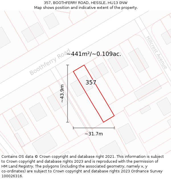 357, BOOTHFERRY ROAD, HESSLE, HU13 0NW: Plot and title map