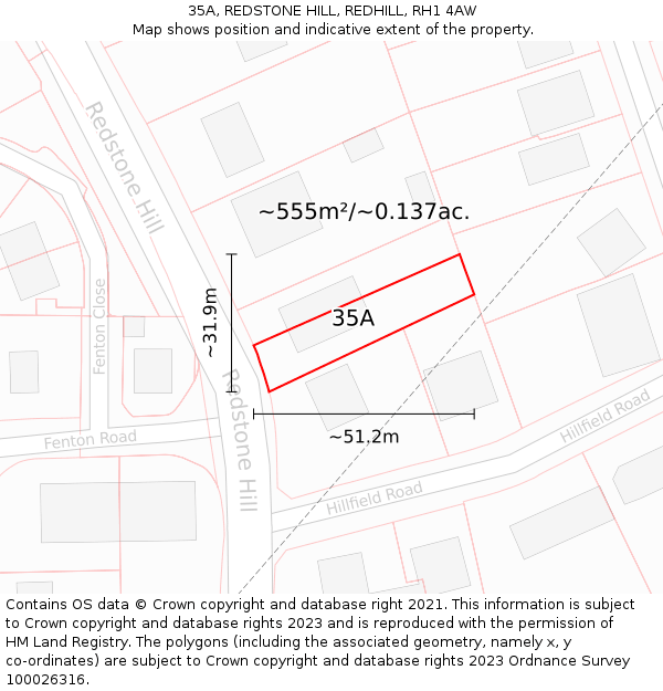 35A, REDSTONE HILL, REDHILL, RH1 4AW: Plot and title map