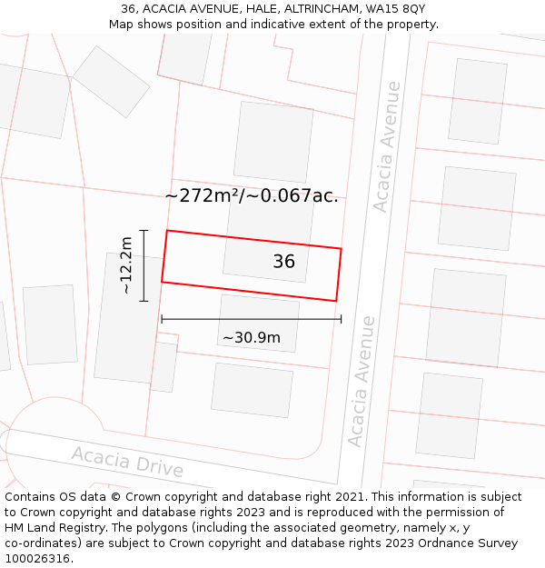 36, ACACIA AVENUE, HALE, ALTRINCHAM, WA15 8QY: Plot and title map