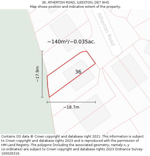 36, ATHERTON ROAD, ILKESTON, DE7 9HG: Plot and title map