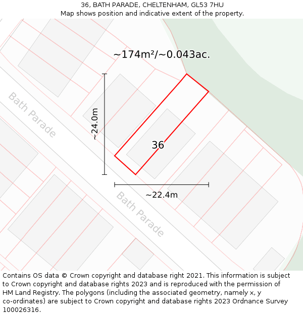 36, BATH PARADE, CHELTENHAM, GL53 7HU: Plot and title map