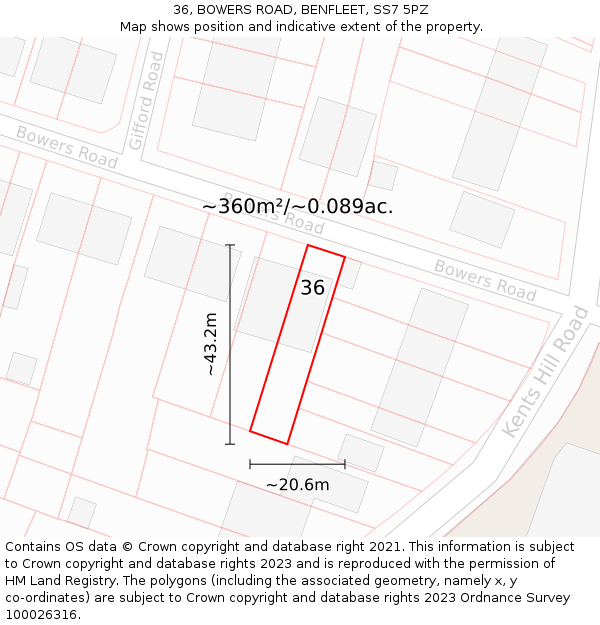 36, BOWERS ROAD, BENFLEET, SS7 5PZ: Plot and title map