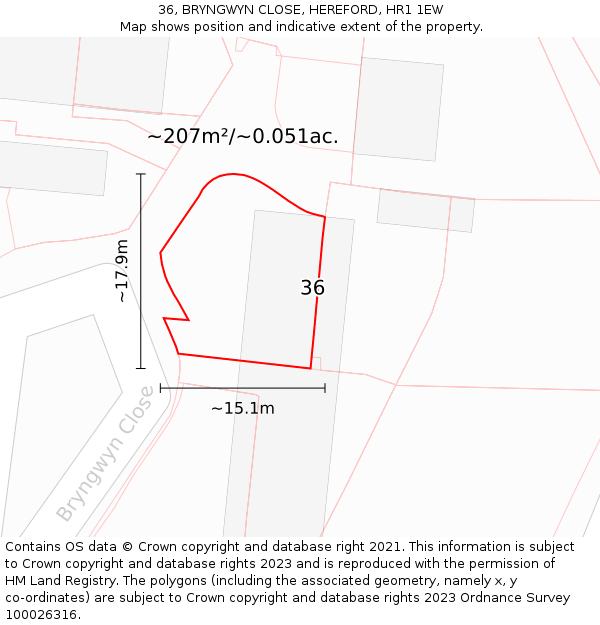 36, BRYNGWYN CLOSE, HEREFORD, HR1 1EW: Plot and title map