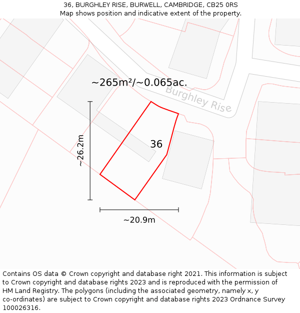 36, BURGHLEY RISE, BURWELL, CAMBRIDGE, CB25 0RS: Plot and title map