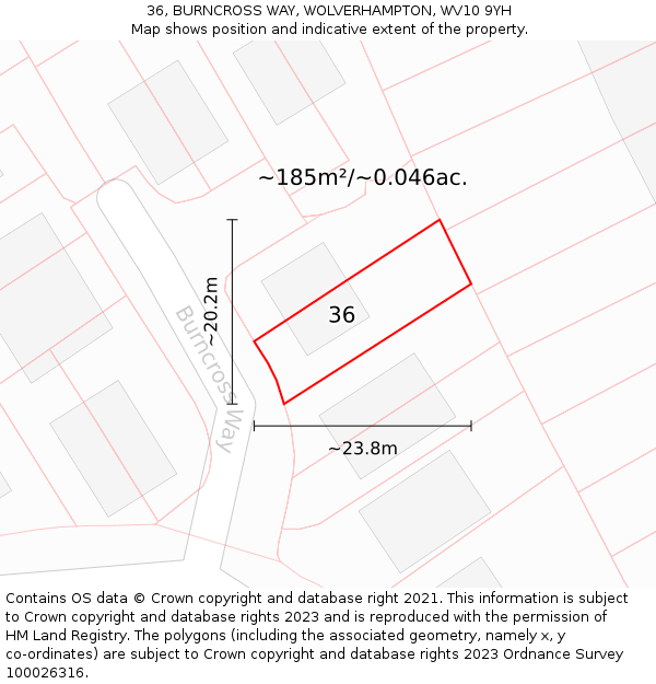 36, BURNCROSS WAY, WOLVERHAMPTON, WV10 9YH: Plot and title map