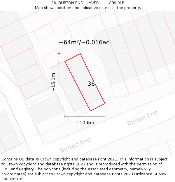 36, BURTON END, HAVERHILL, CB9 9LR: Plot and title map