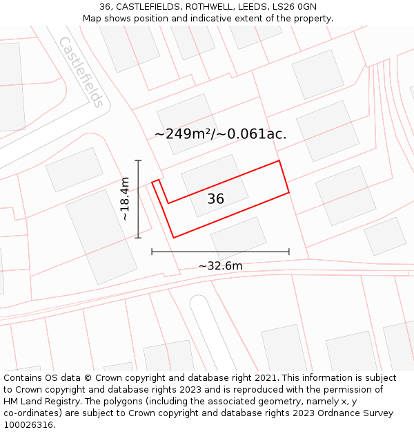 36, CASTLEFIELDS, ROTHWELL, LEEDS, LS26 0GN: Plot and title map