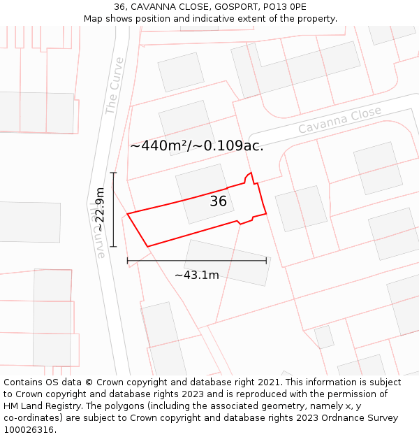 36, CAVANNA CLOSE, GOSPORT, PO13 0PE: Plot and title map