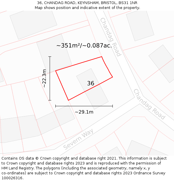 36, CHANDAG ROAD, KEYNSHAM, BRISTOL, BS31 1NR: Plot and title map