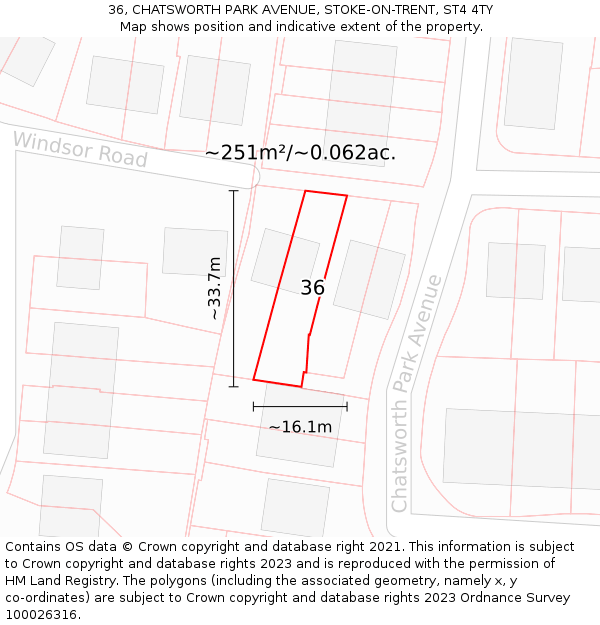 36, CHATSWORTH PARK AVENUE, STOKE-ON-TRENT, ST4 4TY: Plot and title map