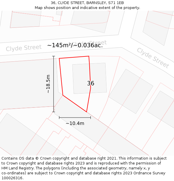 36, CLYDE STREET, BARNSLEY, S71 1EB: Plot and title map