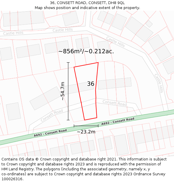 36, CONSETT ROAD, CONSETT, DH8 9QL: Plot and title map